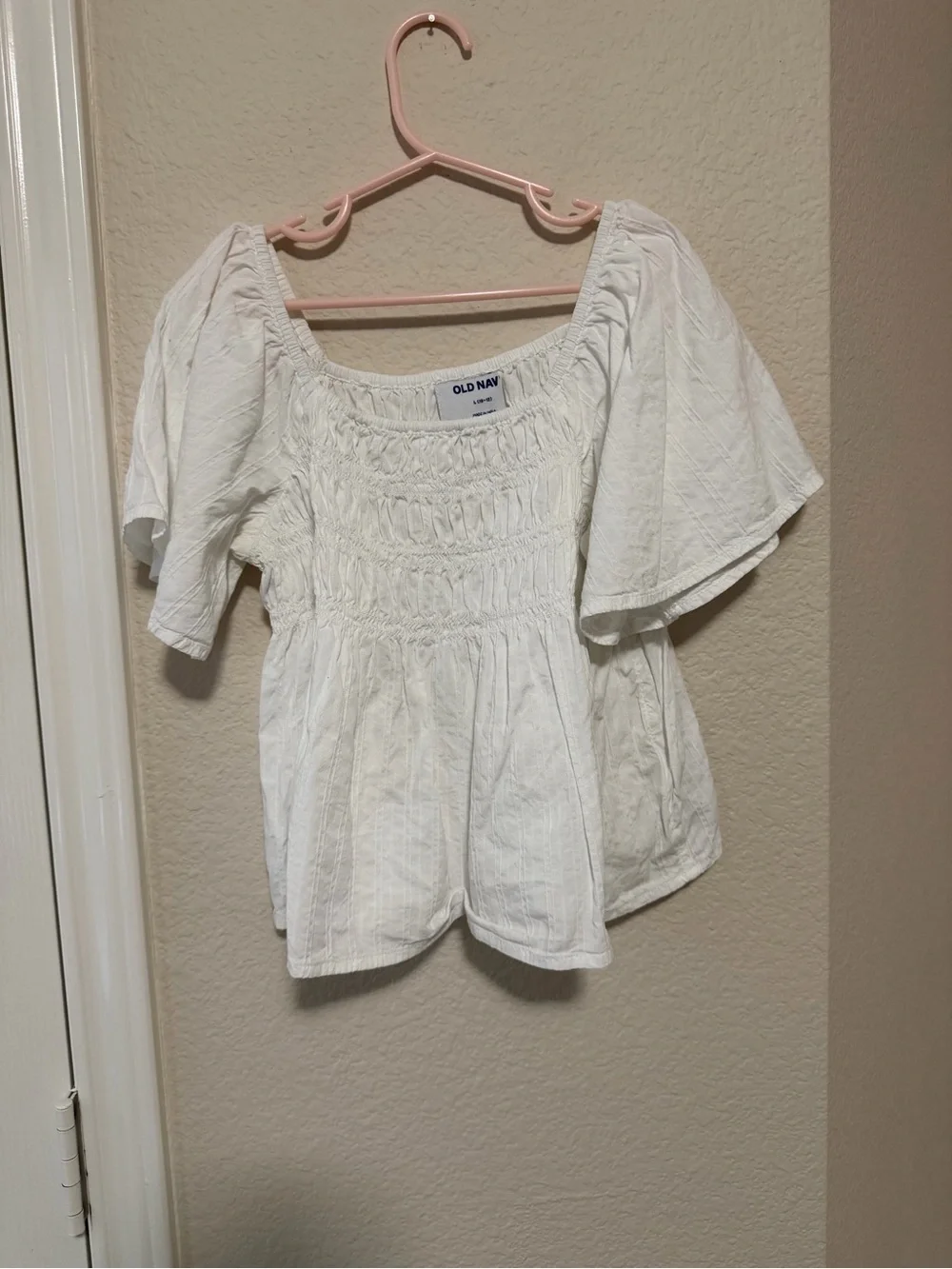 Old Navy Cream Smocked Square-Neck Peasant Blouse